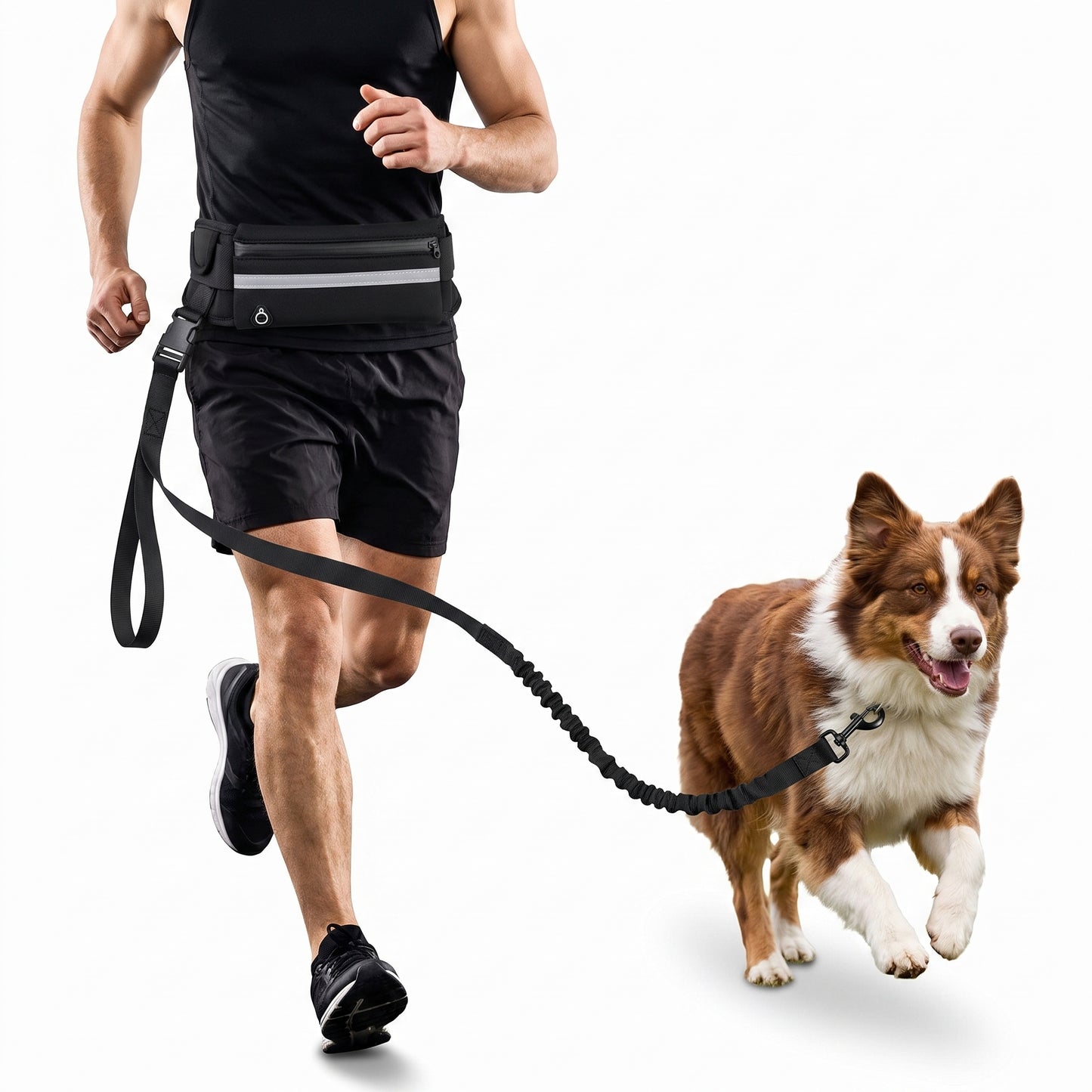 Hands Free Dog Leash with Waist Belt - Bungee Running Leash with Phone & Water Bottle Holder